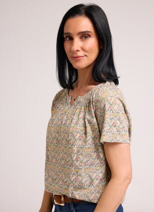 Pure Cotton Notch Neck Printed T-Shirt