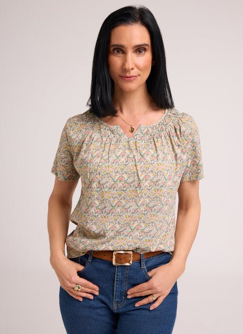 Pure Cotton Notch Neck Printed T-Shirt