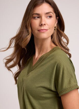 Lace Trim V Neck T-Shirt