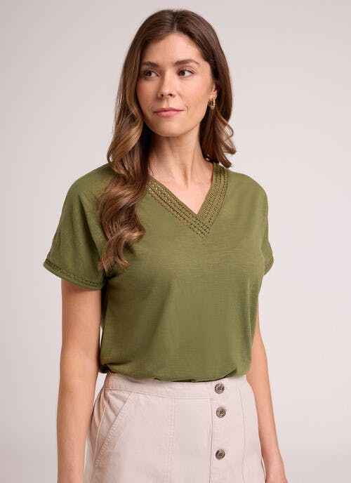 Lace Trim V Neck T-Shirt