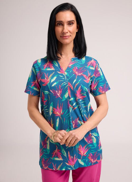 Textured Notch Neck Printed Tunic