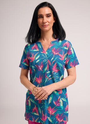 Textured Notch Neck Printed Tunic
