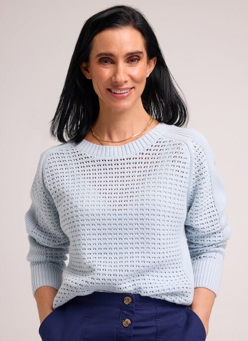 Pure Cotton Crew Neck Pointelle Jumper