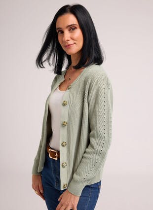 Pure Cotton Crew Neck Textured Cardigan