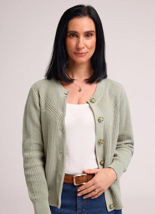 Pure Cotton Crew Neck Textured Cardigan