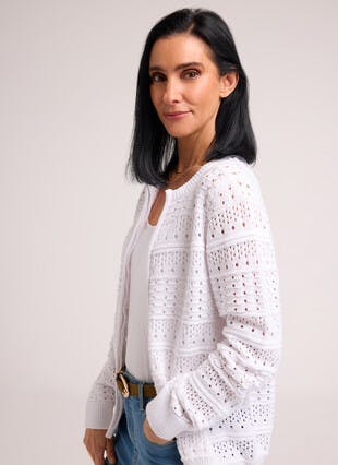 Pure Cotton Crew Neck Pointelle Cardigan