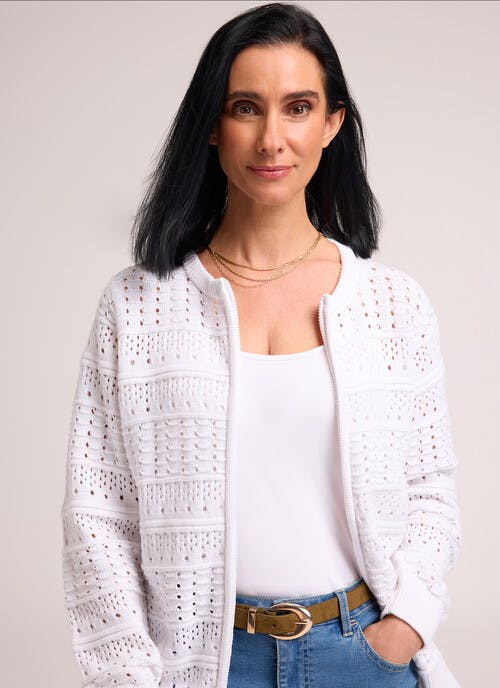 Pure Cotton Crew Neck Pointelle Cardigan