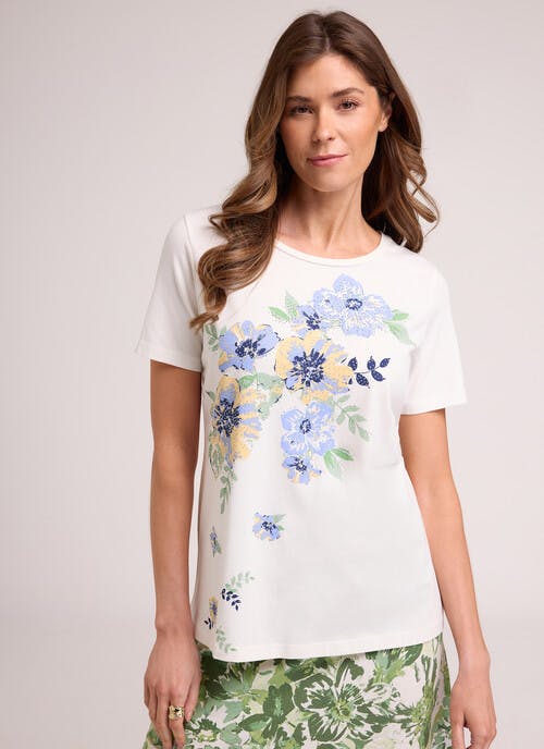 Cotton Rich Placement Print Sparkle Top