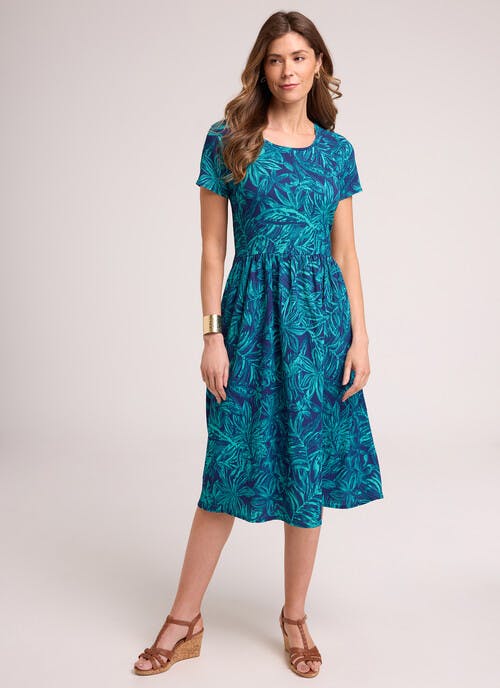 Crinkle Textured Print Midi Dress 