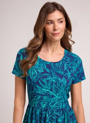 Crinkle Textured Print Midi Dress 