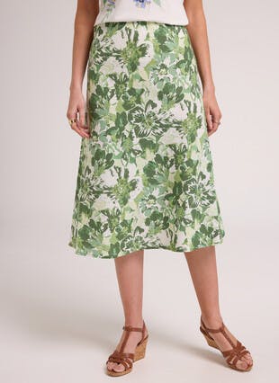 Linen Rich Print Skirt