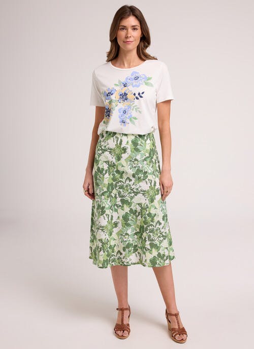 Linen Rich Print Skirt