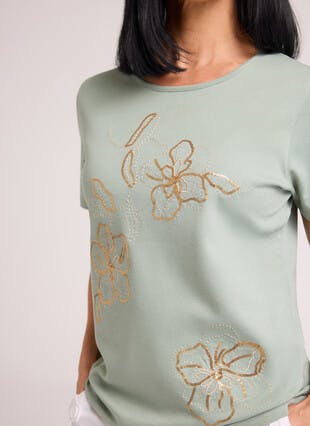 Pure Cotton Floral Sequin Top