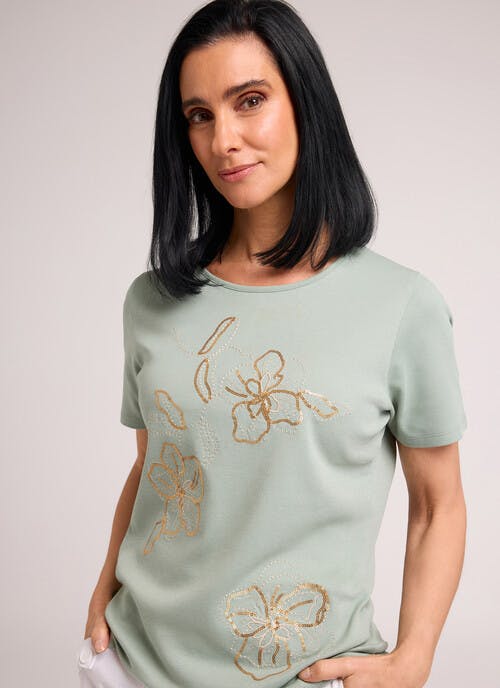 Pure Cotton Floral Sequin Top