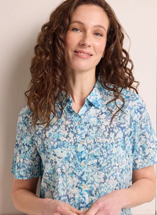 Cotton Rich Crinkle Printed Blouse