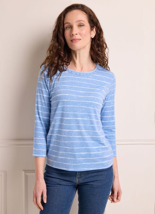 Watercolour Stripe Embellished Trim Jersey Top