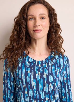 Bow Neck Detail Abstract Print Top