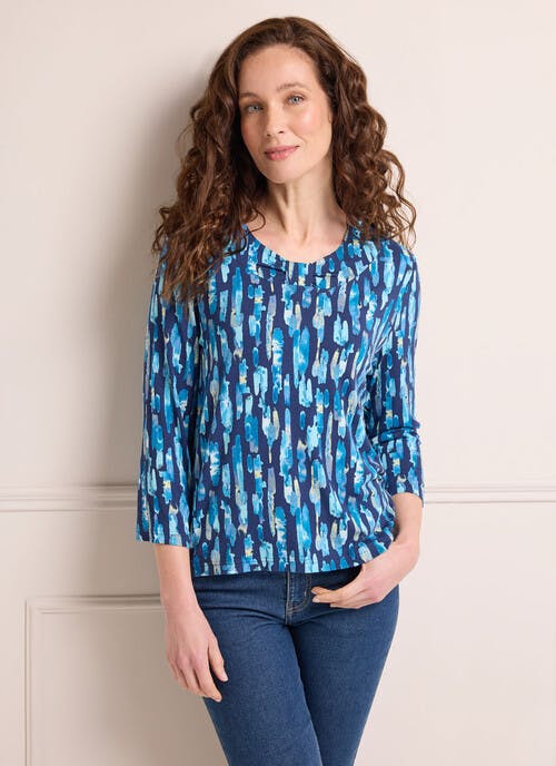 Bow Neck Detail Abstract Print Top