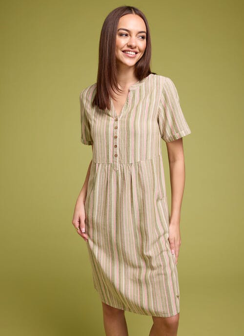 Linen Blend Stripe Midi Dress