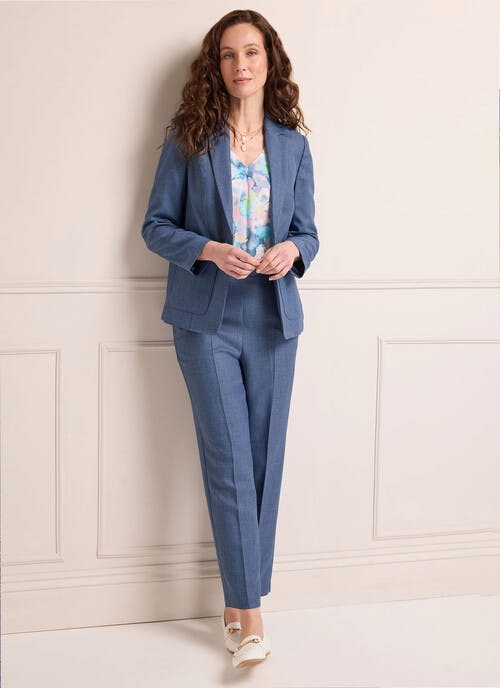 Linen Look Herringbone Comfort Fit Trousers 