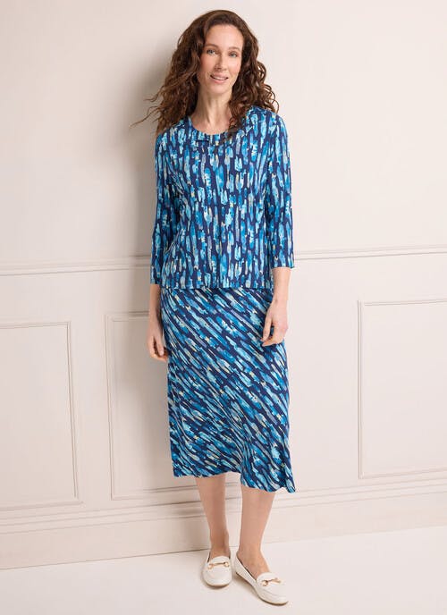Abstract Print A-Line Midi Skirt