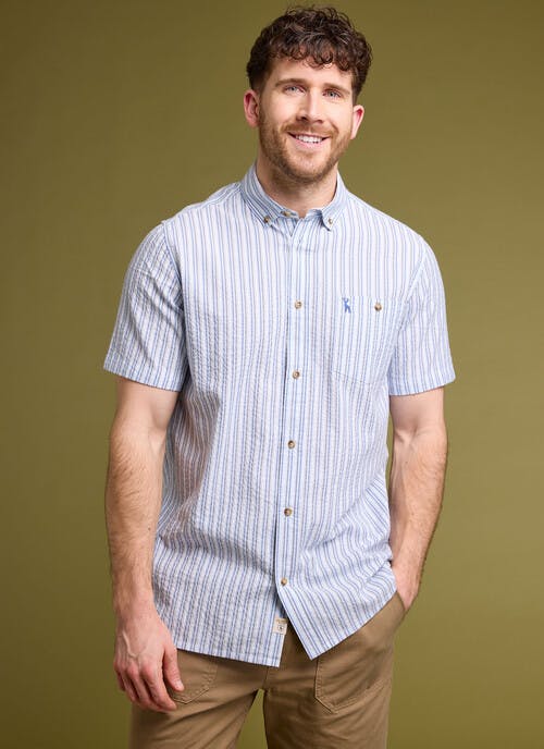 Pure Cotton Textured Stripe Short Sleeve Shirt