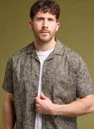 Pure Cotton Slub Print Short Sleeve Revere Shirt