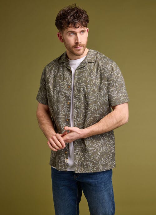 Pure Cotton Slub Print Short Sleeve Revere Shirt