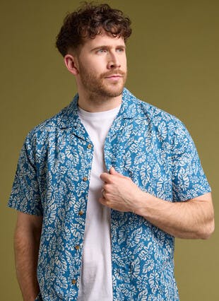Pure Cotton Slub Print Short Sleeve Revere Shirt