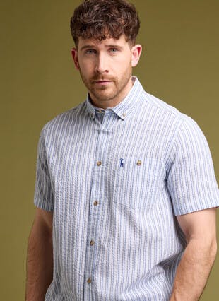 Pure Cotton Textured Stripe Short Sleeve Shirt