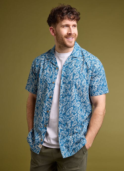 Pure Cotton Slub Print Short Sleeve Revere Shirt
