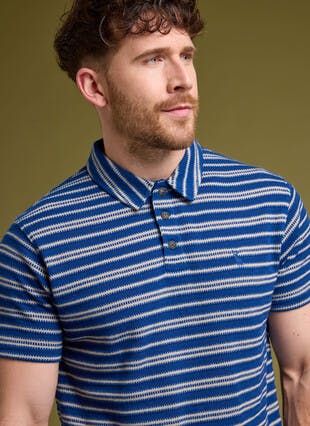 Cotton Blend Textured Stripe Polo Shirt
