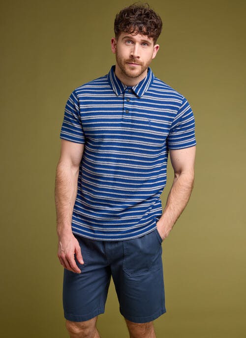 Cotton Blend Textured Stripe Polo Shirt