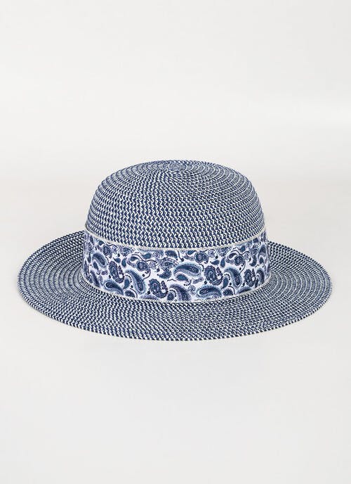 Straw Hat with Paisely Trim