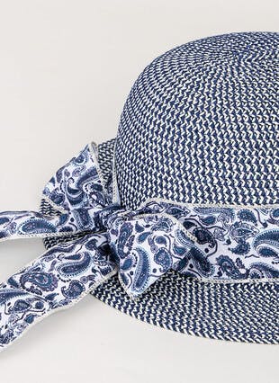 Straw Hat with Paisely Trim