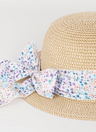 Straw Hat with Floral Trim 
