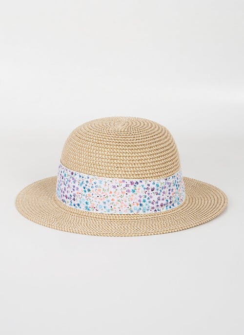 Straw Hat with Floral Trim 