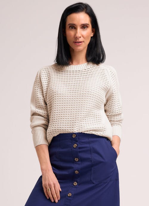 Pure Cotton Crew Neck Pointelle Jumper