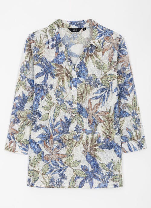 Cotton Blend Crinkle Print Blouse