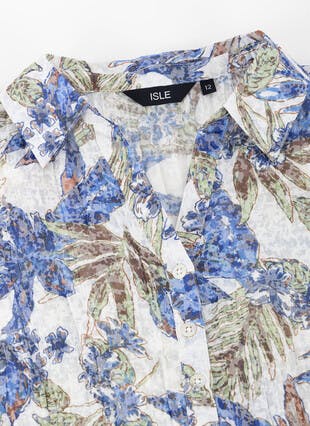 Cotton Blend Crinkle Print Blouse