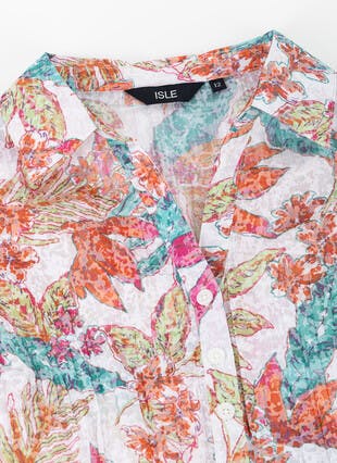 Cotton Blend Crinkle Print Blouse 