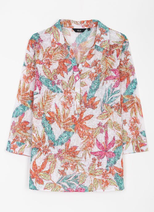 Cotton Blend Crinkle Print Blouse 