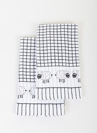Cotton Rich Embroidered Sheep 2-Pack Tea Towels