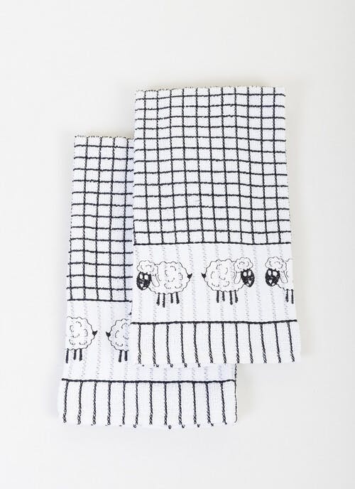 Cotton Rich Embroidered Sheep 2-Pack Tea Towels
