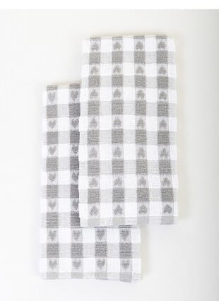 Cotton Rich Grey Heart Check 2-Pack Tea Towels