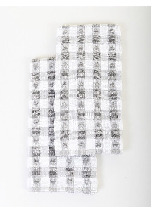 Cotton Rich Grey Heart Check 2-Pack Tea Towels