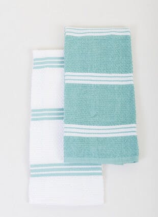 Cotton Rich Aqua Stripe 2-Pack Tea Towels