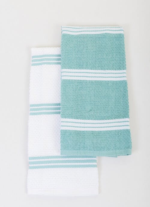 Cotton Rich Aqua Stripe 2-Pack Tea Towels