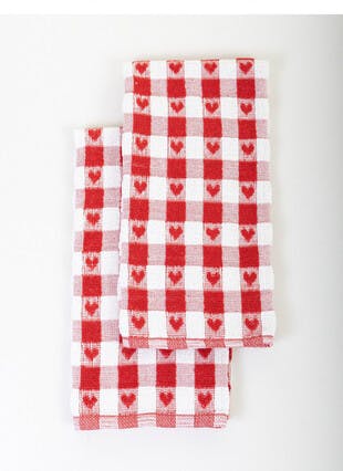 Cotton Rich Red Heart Check 2-Pack Tea Towels