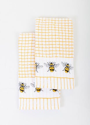 Cotton Rich Embroidered Bee 2-Pack Tea Towels
